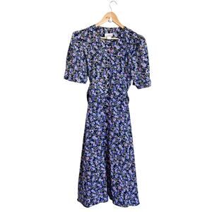 Vintage Prairie Midi Shirt Dress Size 12 Purple Floral Hippie Modest Cottagecore